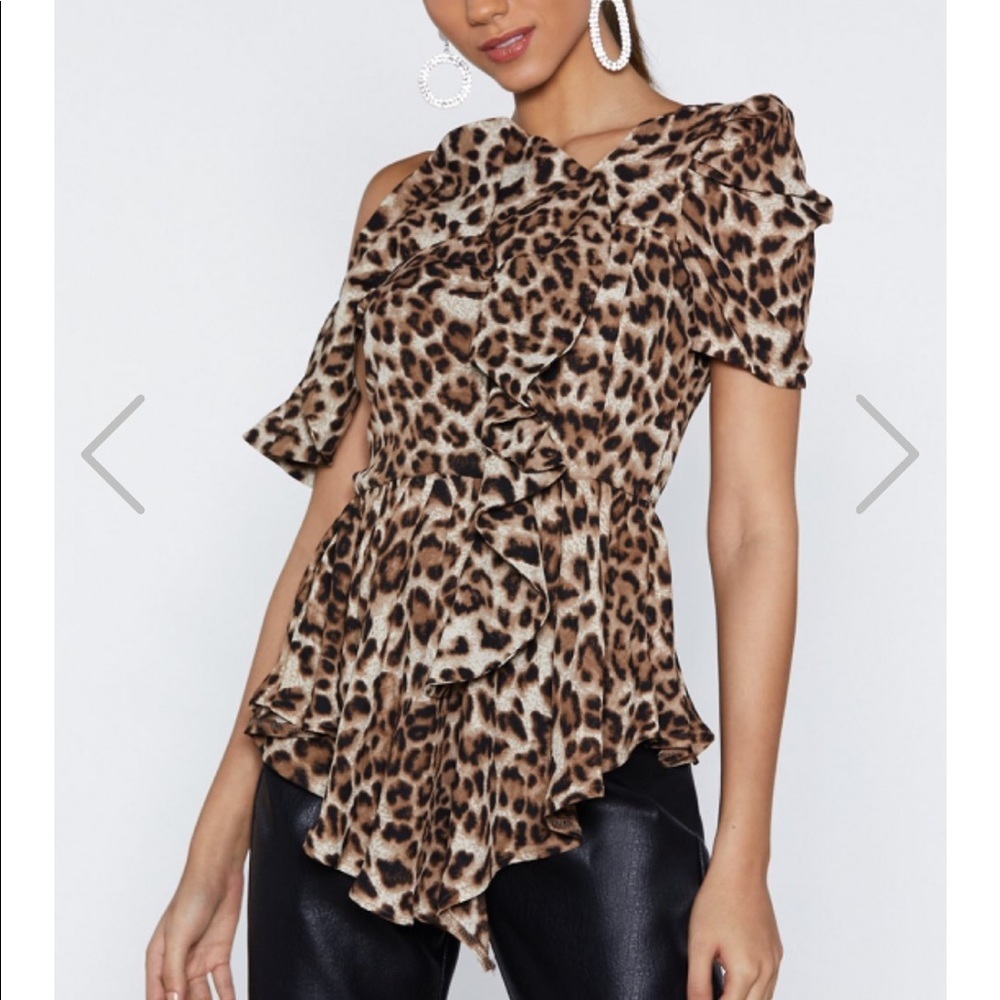 Nasty Gal Leopard Print Ruffle One Shoulder Top Small NWT